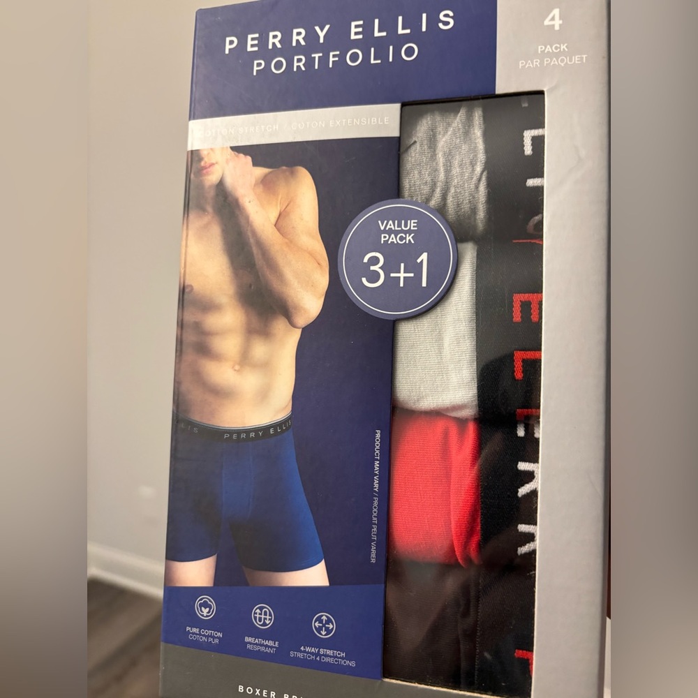 Perry Ellis Portfolio Boxer Briefs 4-Pack - Blue, Gray, Red, Black - Picture 3 of 3